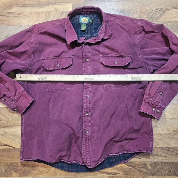Cabelas Mens XL Maroon Flannel Lined Shirt Long Sleeve Button Up Work Outdoor - Picture 6 of 10